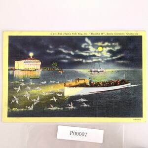Vintage 1942 Linen Postcard The Flying Fish Trip Santa Catalina California Boat